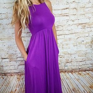 Purple Long Maxi Dress with Pockets